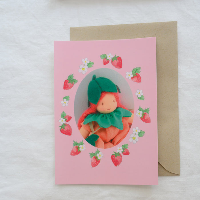Carte postale fraise col vert