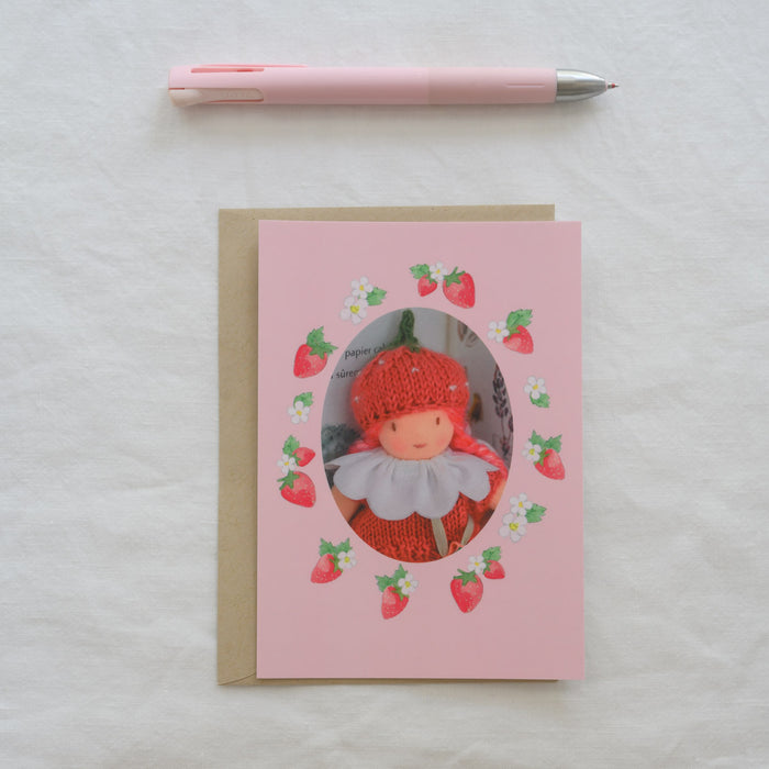 Carte postale fraise col blanc