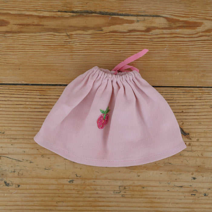 Mini jupon en lin rose brodé fraise